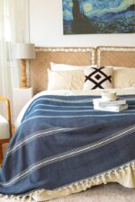 birlik1952 pestemal yatak örtüsü bedspread pesthemal cotton hand woven striped çizgili blue navy tekne yat tekstili