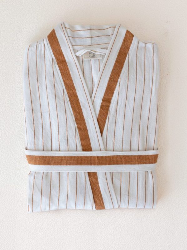 birlik1952 peştemal bornoz pamuklu kimono robe bathrobe whosale turkey textile pesthemal italy italyan çizgili striped brown taba