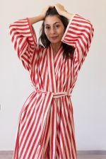 birlik1952 peştemal bornoz pamuklu kimono robe bathrobe whosale turkey textile pesthemal çizgili striped red kırmızı