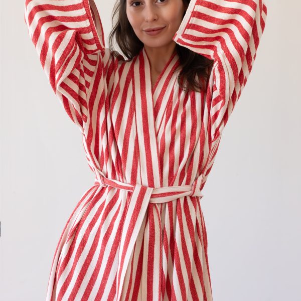 birlik1952 peştemal bornoz pamuklu kimono robe bathrobe whosale turkey textile pesthemal çizgili striped red kırmızı