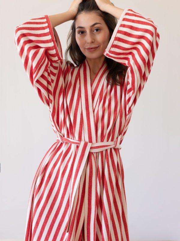 birlik1952 peştemal bornoz pamuklu kimono robe bathrobe whosale turkey textile pesthemal çizgili striped red kırmızı