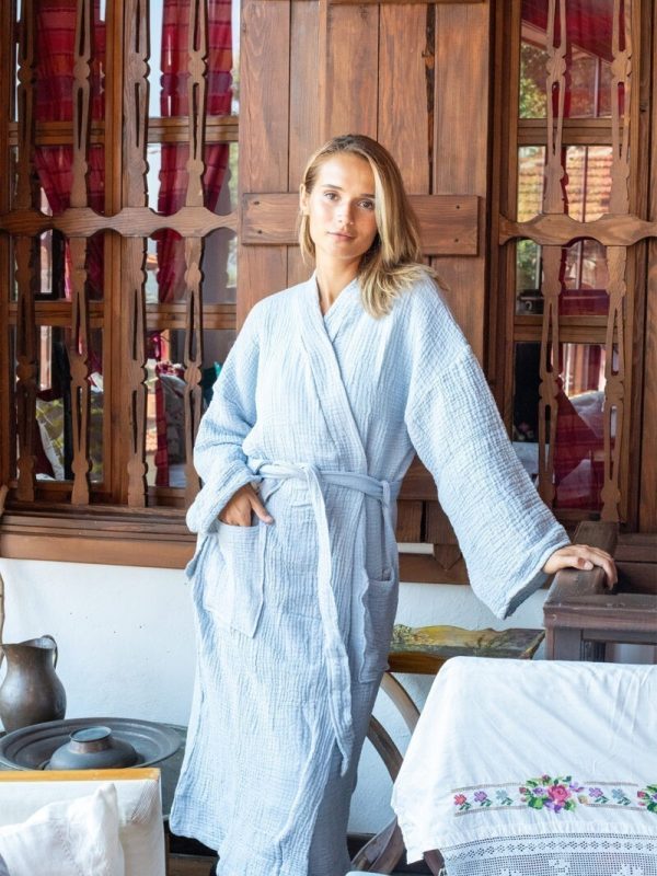 birlik1952 iplik boya müslin muslin bornoz robe bathrobe 4 gauze 4 kat layer whosale turkey blue mavi bebe