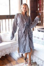 birlik1952 iplik boya müslin muslin bornoz robe bathrobe 4 gauze 4 kat layer whosale turkey dark grey koyu gri füme