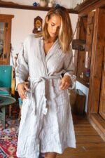 birlik1952 iplik boya müslin muslin bornoz robe bathrobe 4 gauze 4 kat layer whosale turkey light grey açık gri
