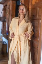 birlik1952 iplik boya müslin muslin bornoz robe bathrobe 4 gauze 4 kat layer whosale turkey sarı mustard yellow