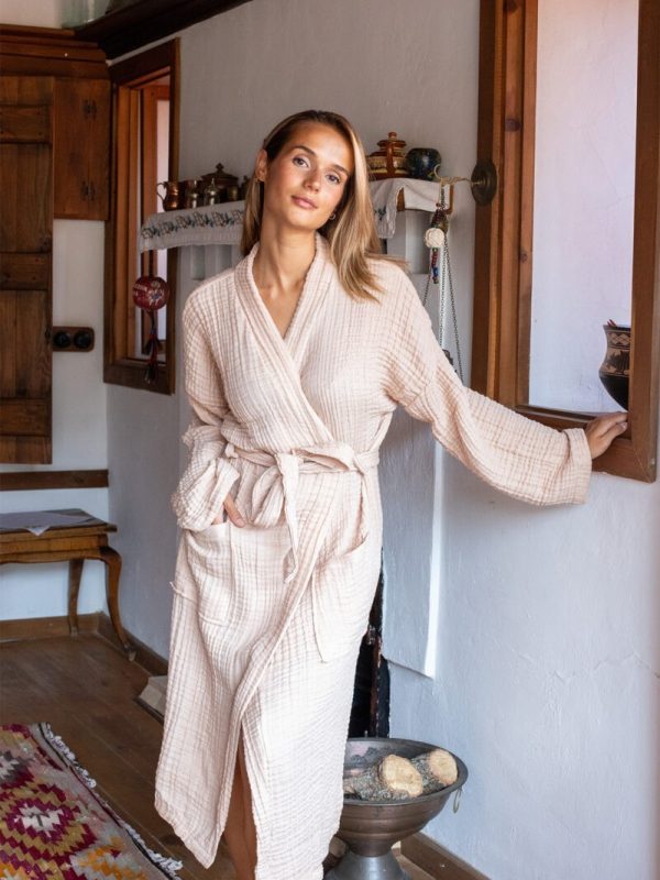 birlik1952 iplik boya müslin muslin bornoz robe bathrobe 4 gauze 4 kat layer whosale turkey salmon somon turuncu