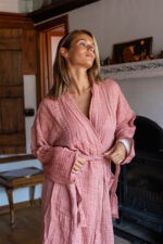 birlik1952 iplik boya müslin muslin bornoz robe bathrobe 4 gauze 4 kat layer whosale turkey terracota kiremit