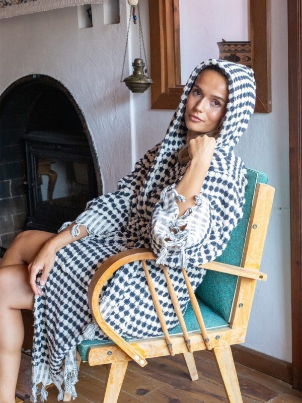birlik1952 bubble havlu bornoz nohut towel robe bathrobe black and white siyah beyaz