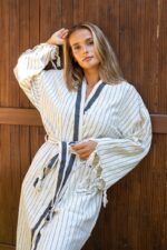 birlik1952 peştemal bornoz pamuklu kimono robe bathrobe whosale turkey textile pesthemal çizgili striped black siyah