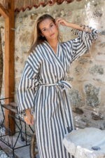 birlik1952 peştemal bornoz pamuklu kimono robe bathrobe whosale turkey textile pesthemal çizgili striped black siyah