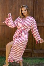 birlik1952 peştemal bornoz pamuklu kimono robe bathrobe whosale turkey textile pesthemal çizgili striped red kırmızı