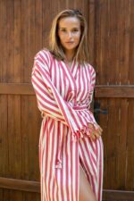 birlik1952 peştemal bornoz pamuklu kimono robe bathrobe whosale turkey textile pesthemal çizgili striped red kırmızı