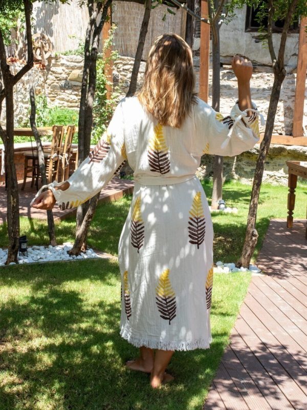 birlik1952 taş ağaç baskı wood print handmade robe bornoz bathrobe yaprak desen leaves