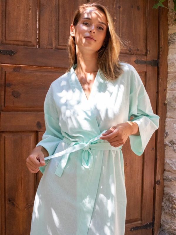 birlik1952 şile rize buldan kızılcabölük bezi bornoz robe bathrobe kimono otantik nature fabric mint yeşil