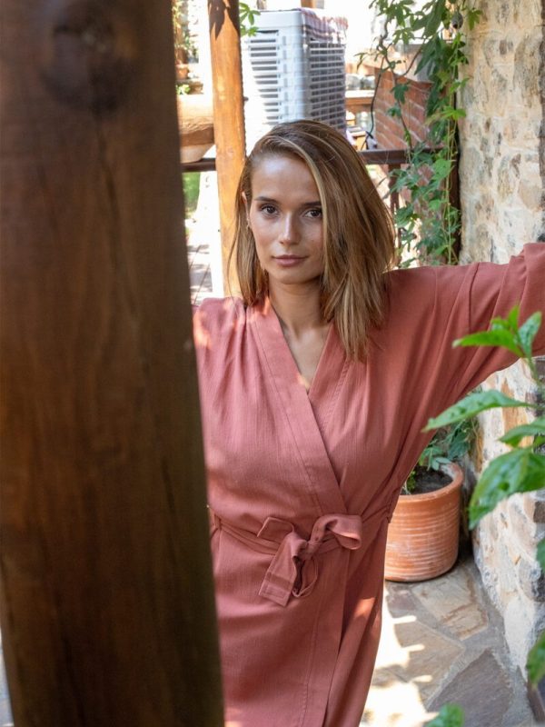 birlik1962 şile rize buldan kızılcabölük bezi bornoz robe bathrobe kimono otantik nature fabric terracota kiremit