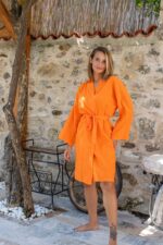 birlik1952 şile rize buldan kızılcabölük bezi bornoz robe bathrobe kimono otantik nature fabric turuncu
