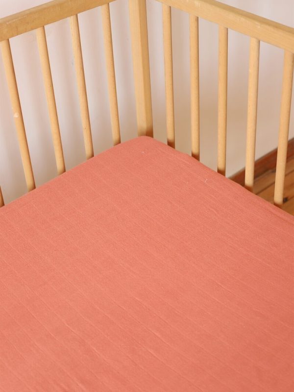 birlik1952 bebek çocuk baby child muslin çarsaf müslin lastikli bed sheet fitted whosale toptan baby crib terracota kiremit