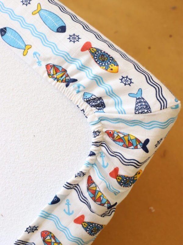 birlik1952 bebek çocuk baby child muslin çarsaf müslin lastikli bed sheet fitted whosale toptan baby crib marin balık fish