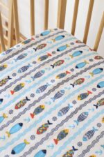 birlik1952 bebek çocuk baby child muslin çarsaf müslin lastikli bed sheet fitted whosale toptan baby crib marin balık fish