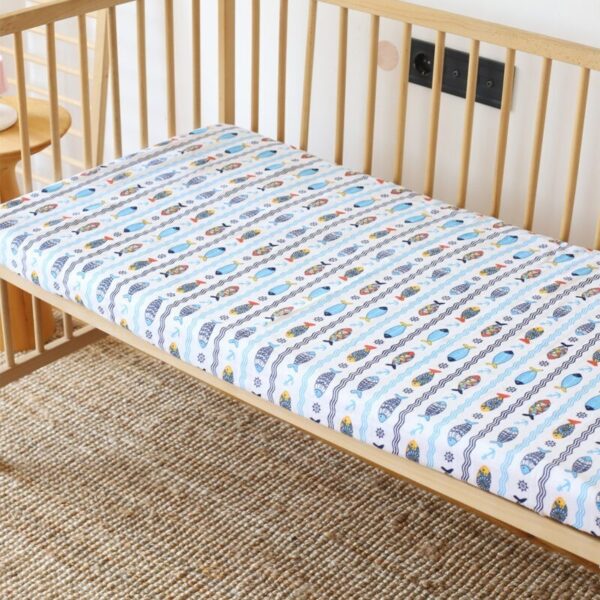 birlik1952 bebek çocuk baby child muslin çarsaf müslin lastikli bed sheet fitted whosale toptan baby crib marin balık fish