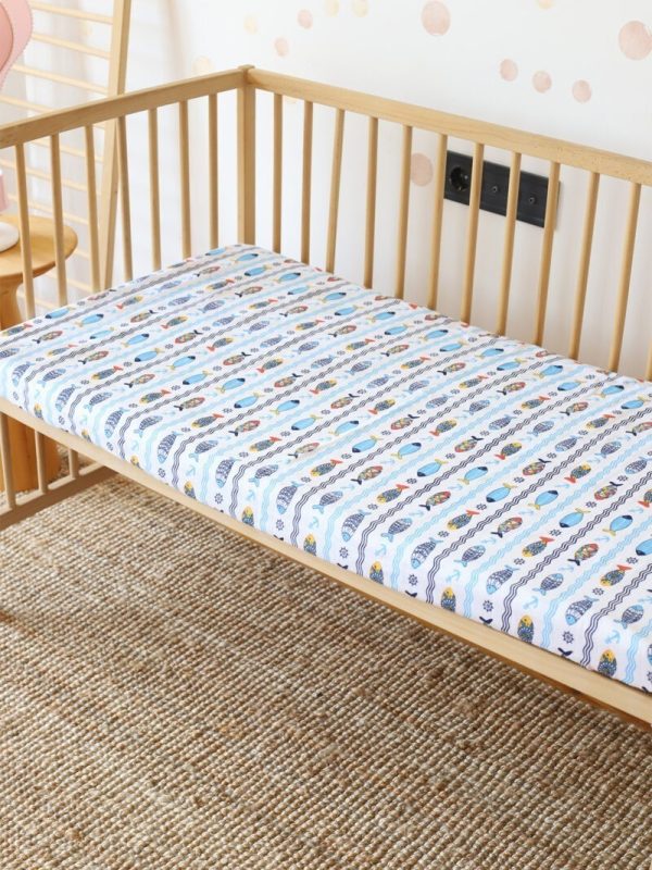 birlik1952 bebek çocuk baby child muslin çarsaf müslin lastikli bed sheet fitted whosale toptan baby crib marin balık fish