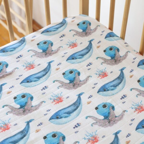 birlik1952 bebek çocuk baby child muslin çarsaf müslin lastikli bed sheet fitted whosale toptan baby crib octopus ahtapot