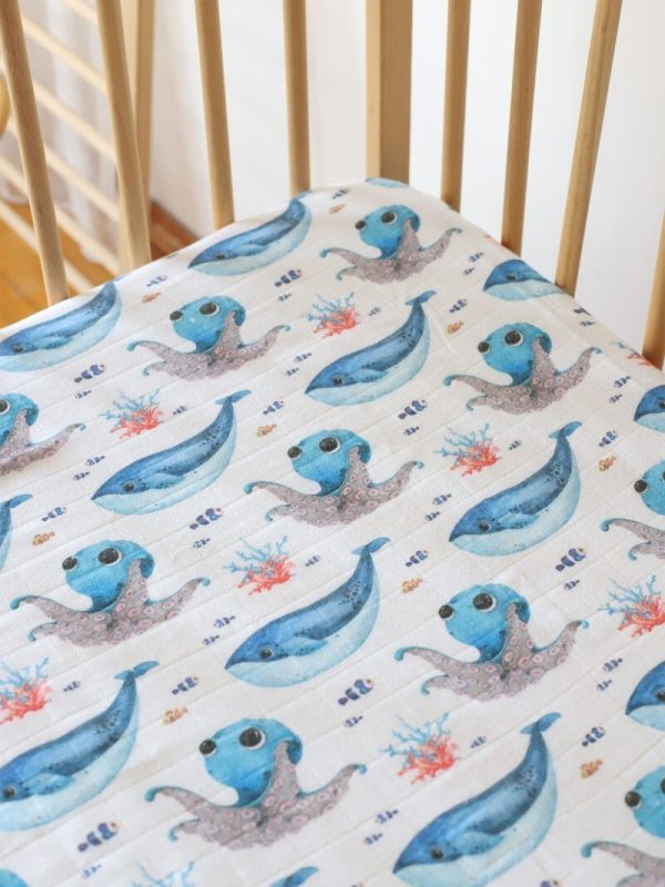 birlik1952 bebek çocuk baby child muslin çarsaf müslin lastikli bed sheet fitted whosale toptan baby crib octopus ahtapot