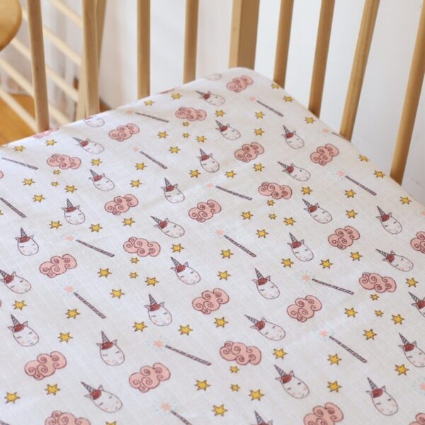 birlik1952 bebek çocuk baby child muslin çarsaf müslin lastikli bed sheet fitted whosale toptan baby crib unicorn