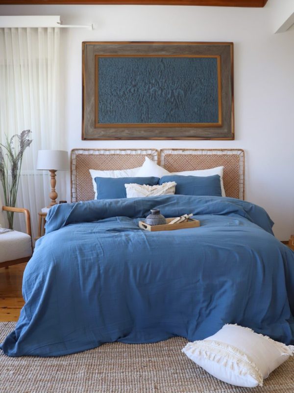 birlk1952 müslin nevresim takımı bed linen set muslin crinkle whosale turkey textile denizli cotton indigo mavi blue