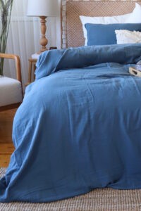 birlk1952 müslin nevresim takımı bed linen set muslin crinkle whosale turkey textile denizli cotton indigo mavi blue