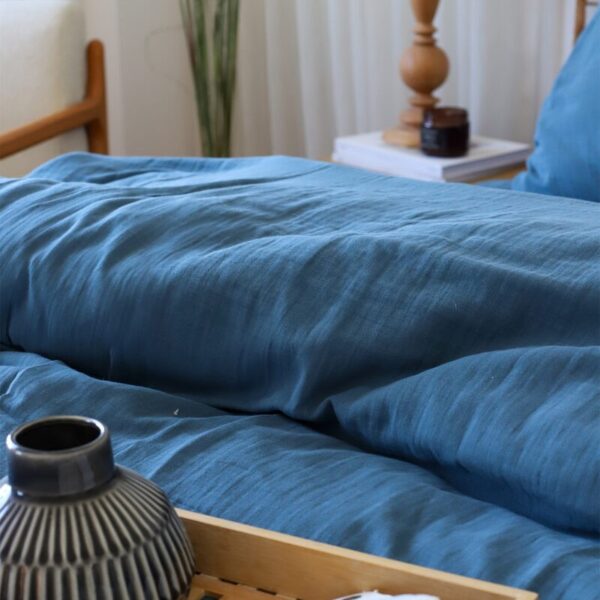 birlk1952 müslin nevresim takımı bed linen set muslin crinkle whosale turkey textile denizli cotton indigo mavi blue