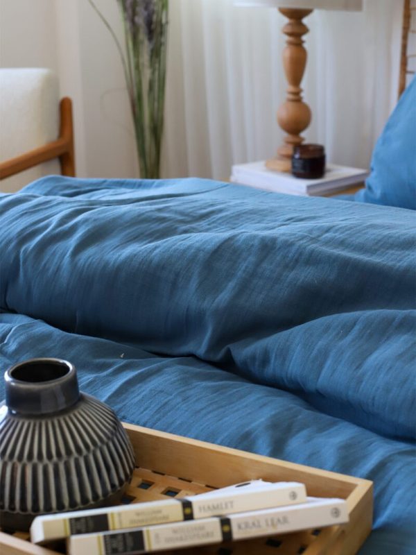 birlk1952 müslin nevresim takımı bed linen set muslin crinkle whosale turkey textile denizli cotton indigo mavi blue