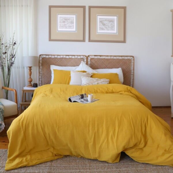 birlk1952 müslin nevresim takımı bed linen set muslin crinkle whosale turkey textile denizli cotton hardal mustard sarı yellow