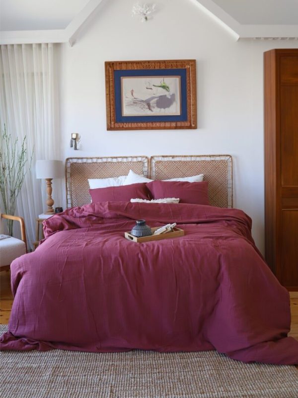 birlk1952 müslin nevresim takımı bed linen set muslin crinkle whosale turkey textile denizli cotton şarap wine vişne