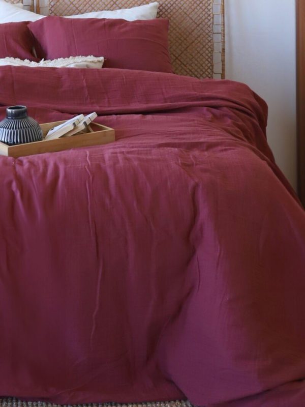 birlk1952 müslin nevresim takımı bed linen set muslin crinkle whosale turkey textile denizli cotton şarap wine vişne