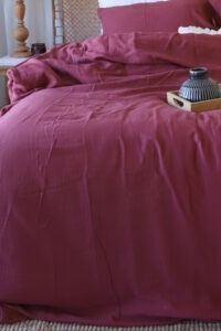 birlk1952 müslin nevresim takımı bed linen set muslin crinkle whosale turkey textile denizli cotton şarap wine vişne