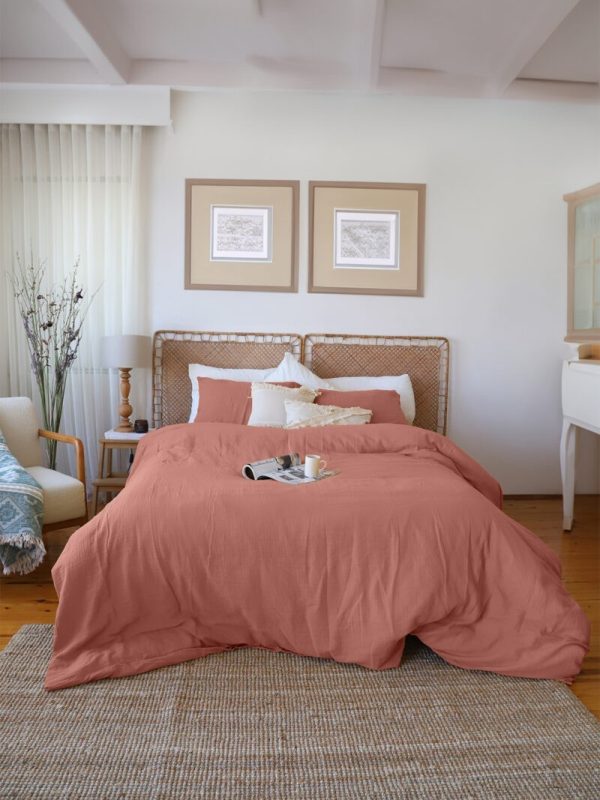 birlk1952 müslin nevresim takımı bed linen set muslin crinkle whosale turkey textile denizli cotton terracota kiremit