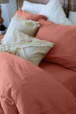 birlk1952 müslin nevresim takımı bed linen set muslin crinkle whosale turkey textile denizli cotton terracota kiremit