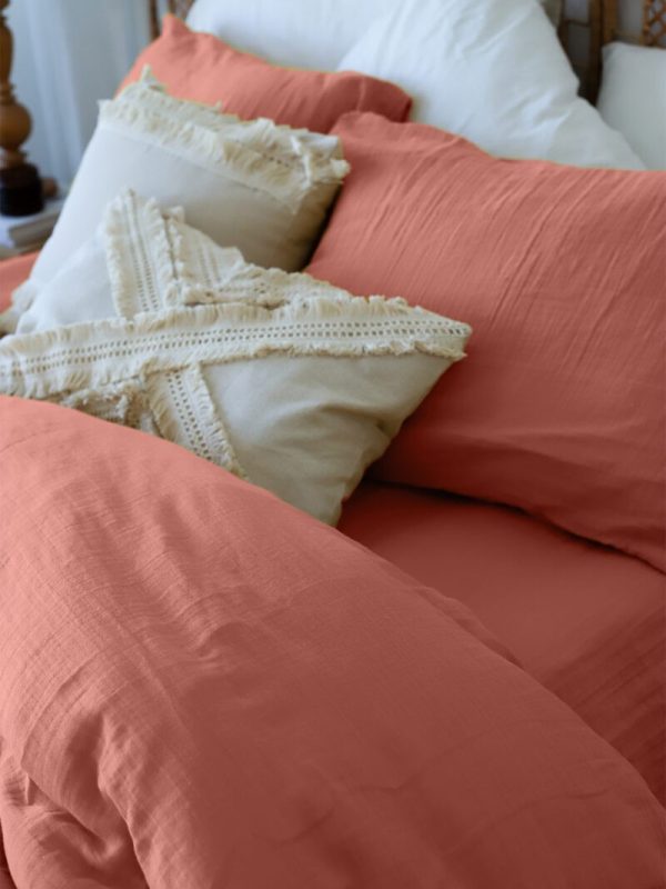 birlk1952 müslin nevresim takımı bed linen set muslin crinkle whosale turkey textile denizli cotton terracota kiremit