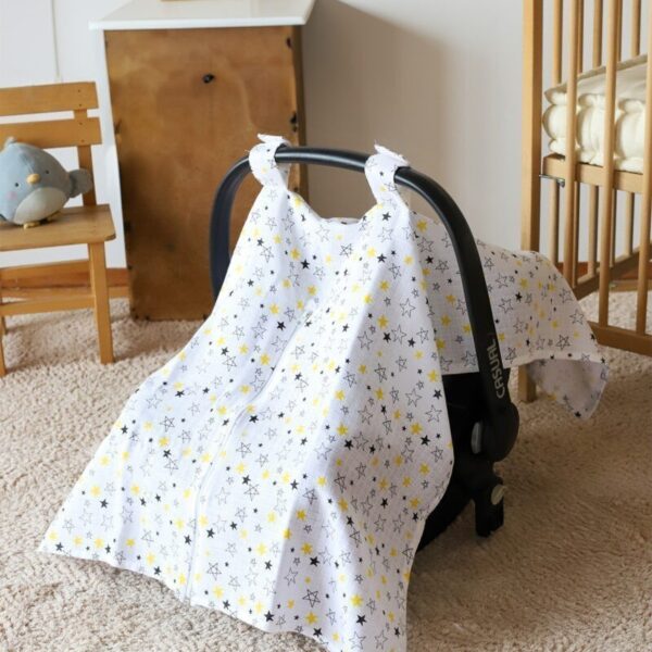 birlik1952 puset örtüsü baby child seat cover car muslin müslin gauze whosale ana kucağı örtüsü yıldız sarı yellow stars