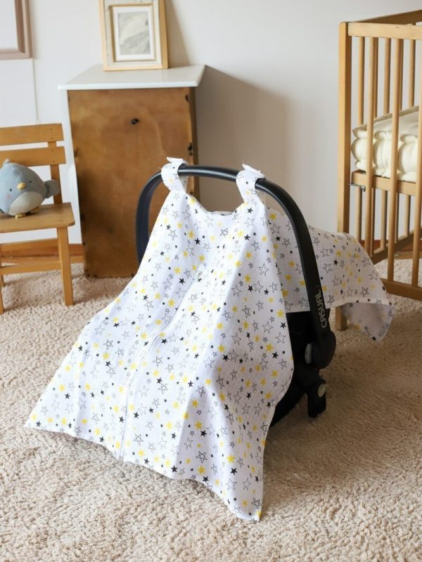 birlik1952 puset örtüsü baby child seat cover car muslin müslin gauze whosale ana kucağı örtüsü yıldız sarı yellow stars