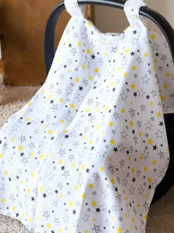 birlik1952 puset örtüsü baby child seat cover car muslin müslin gauze whosale ana kucağı örtüsü yıldız sarı yellow stars