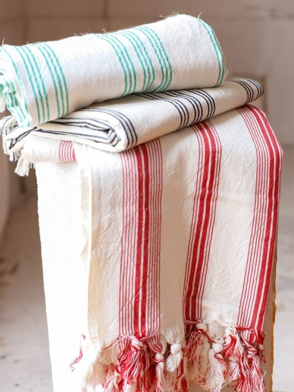 birlik1952 french striped çizgili kara tezgah black loom peştemal beach towel buldan geleneksel pesthemal kırmızı red