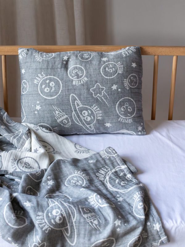 birlik1952 miniyo gezegenler müslin kumaş fabric jaquard gauze child swaddle battaniye örtü pike yastık antrasit