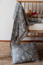 birlik1952 miniyo gezegenler müslin kumaş fabric jaquard gauze child swaddle battaniye örtü pike yastık antrasit