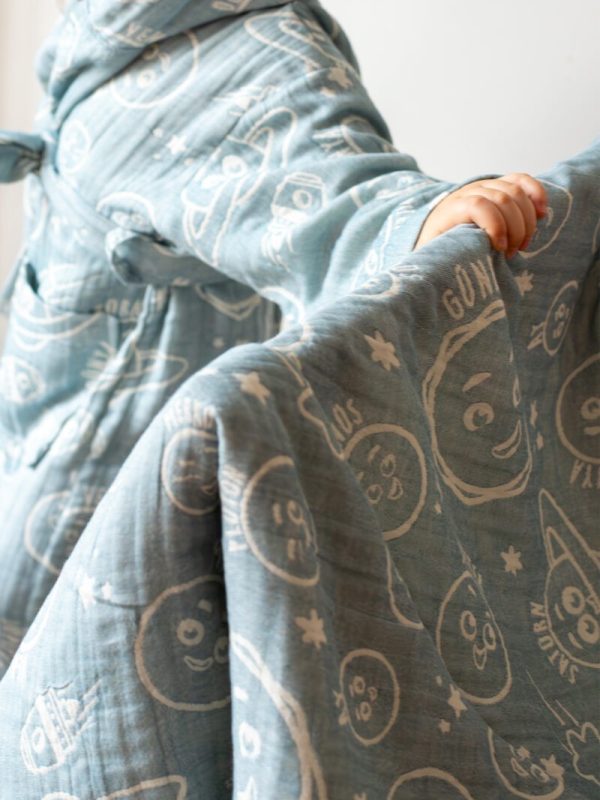 birlik1952 miniyo gezegenler müslin kumaş fabric jaquard gauze child swaddle battaniye örtü pike yastık petrol mavi blue