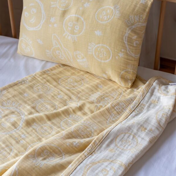 birlik1952 miniyo gezegenler müslin kumaş fabric jaquard gauze child swaddle battaniye örtü pike yastık yellow sarı