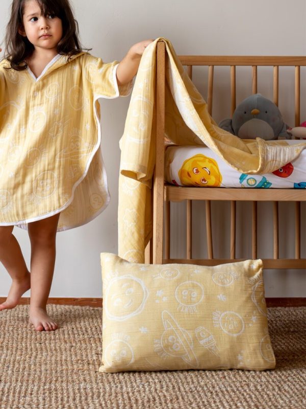 birlik1952 miniyo gezegenler müslin kumaş fabric jaquard gauze child swaddle battaniye örtü pike yastık yellow sarı