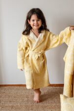 birlik1952 miniyo gezegenler space müslin muslin kumaş fabric jaquard jakarlı gauze minio collection child robe bornoz sari yellow