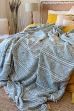 birlik1952 bedspread jaquard jakarlı bed swaddle battaniye etnik desen ethnic pamuk cotton pike pique whosale turkey yatak örtüsü mint green